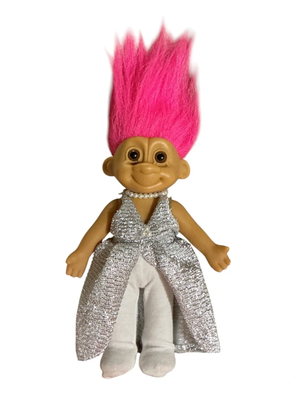 Pink-Haired Troll Doll in Silver Dress